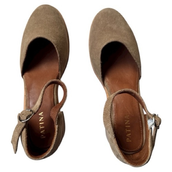 Patina by Portland Leather Suede Mary Jane Block Heel Shoes Taupe Size 10 - Picture 2 of 12